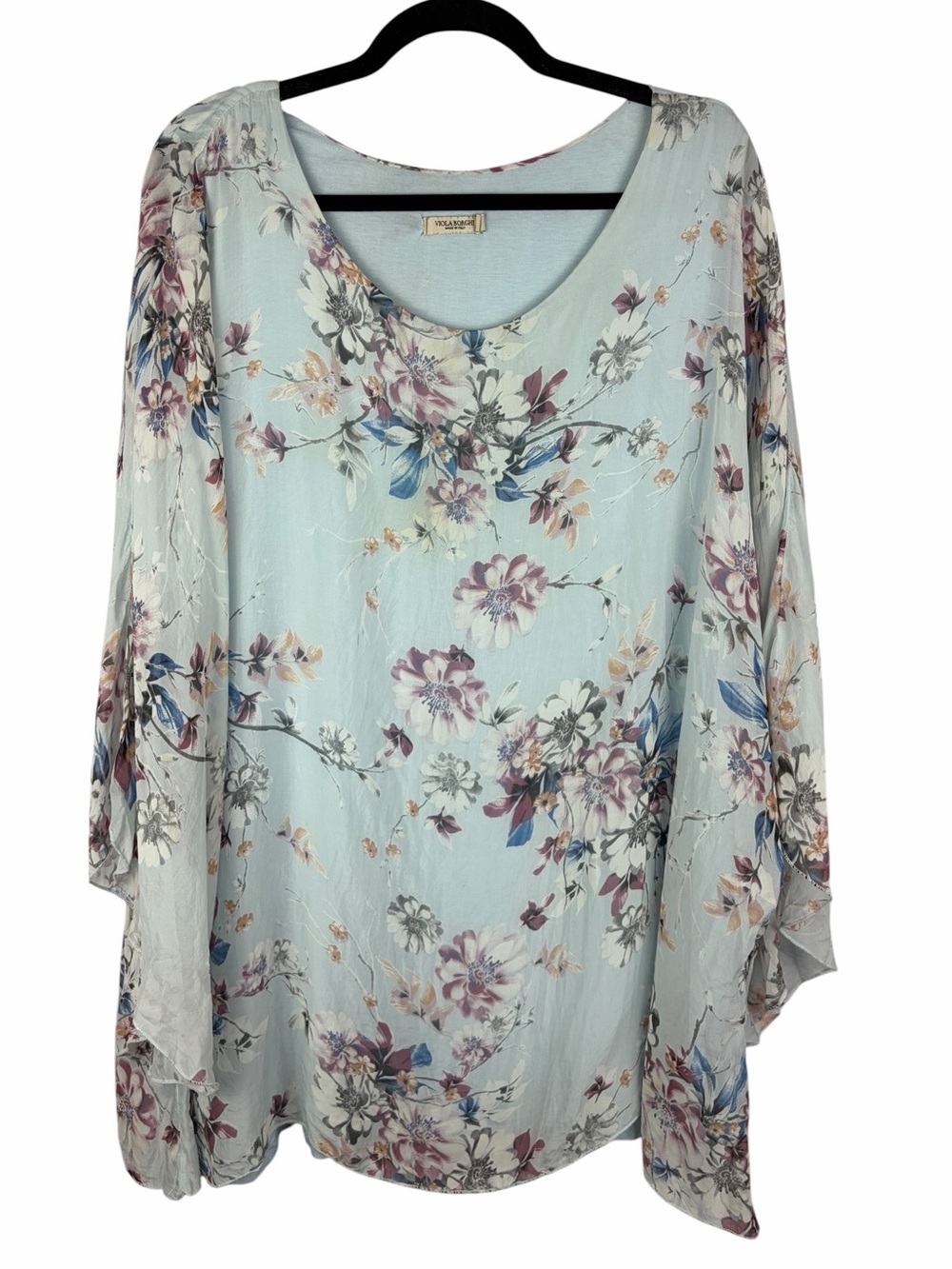 Viola Borghi Italy 2X Silk Floral Layered Tunic Blouse Blue Boho